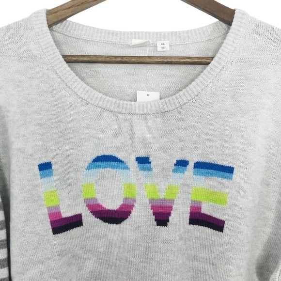 𝅺Gap Rainbow Love Wool Blend Sweater Gray NWT - Picture 4 of 9